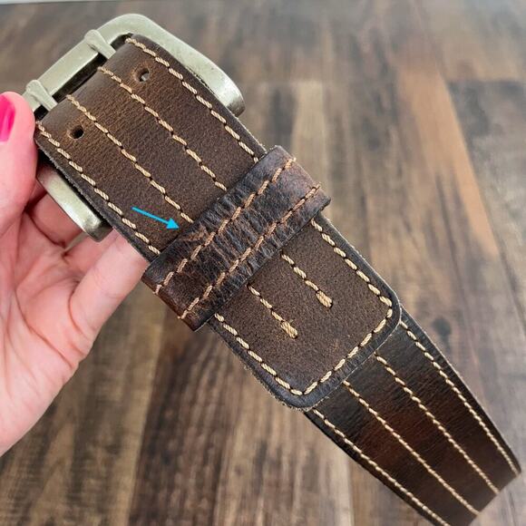 VTG Y2K Aeropostale Leather Belt Double Prong Distressed Rugged Size Large Brown - Picture 4 of 16